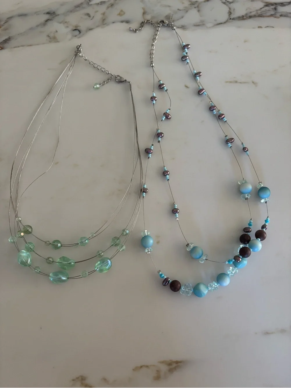 Multi-Strand Aqua & Turquoise Beaded Necklace Set - Women Jewelry